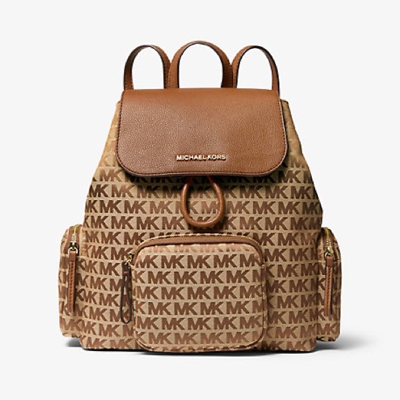 Bags | Authentic Michael Kors Abbey Large Logo Jacquard And Leather Backpack  | Poshmark